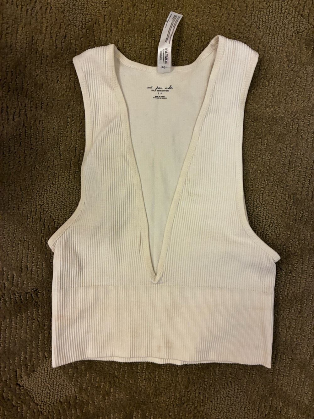 Urban Outfitters Cream Ribbed Deep V Crop Top